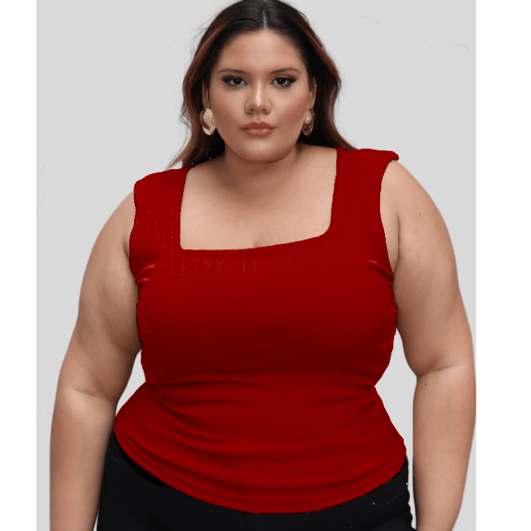 Blusa Regata Ribana feminina Plus Size Verão canelada  Decote Quadrado moda casual em Oferta na Shopee
