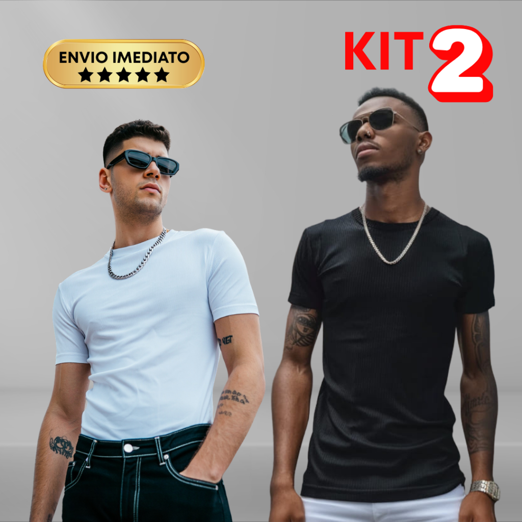 Kit 2 Camiseta Slim Canelada Estilo Americano Masculino em Oferta na Shopee