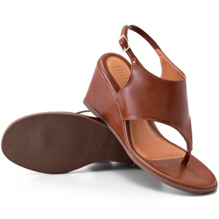 Sandália Feminina Lumiss Anabela De Dedo Confortável Bico Redondo Fivela Caramelo em Oferta na Shopee