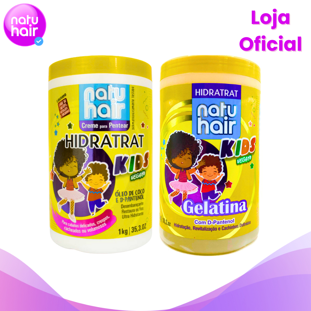 Creme para Pentear + Gelatina 1kg Natuhair Hidratrat - kids Vegano em Oferta na Shopee