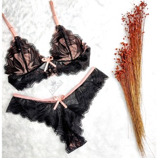 Conjunto Lingerie Aurora Bicolor Renda Com Fecho CJAB028 em Oferta na Shopee