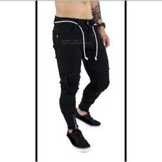 Calça Masculina Jeans Skinny Zíper Na Barra Destroyed em Oferta na Shopee
