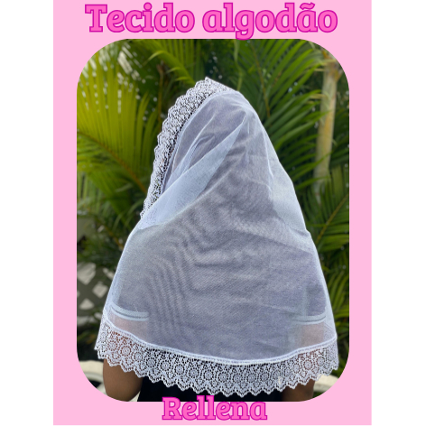 VÉU CCB ADULTO TECIDO ALGODÃO COM RENDA GUIPIR LARGA ORQUIDEA QUADRADO OU REDONDO em Oferta na Shopee