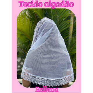 VÉU CCB ADULTO TECIDO ALGODÃO COM RENDA GUIPIR LARGA ORQUIDEA QUADRADO OU REDONDO em Oferta na Shopee