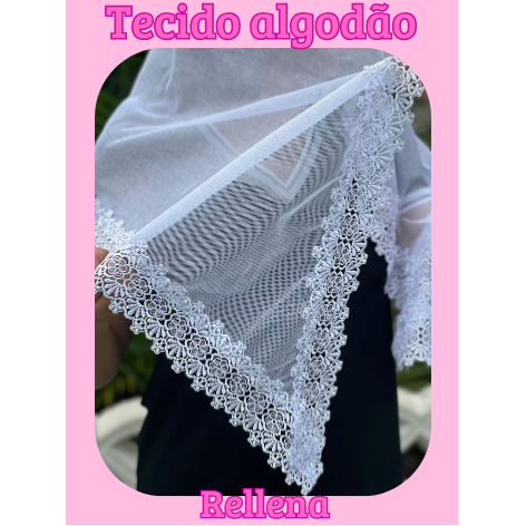 VÉU CCB ADULTO TECIDO ALGODÃO COM RENDA GUIPIR LARGA JASMIM QUADRADO OU REDONDO em Oferta na Shopee