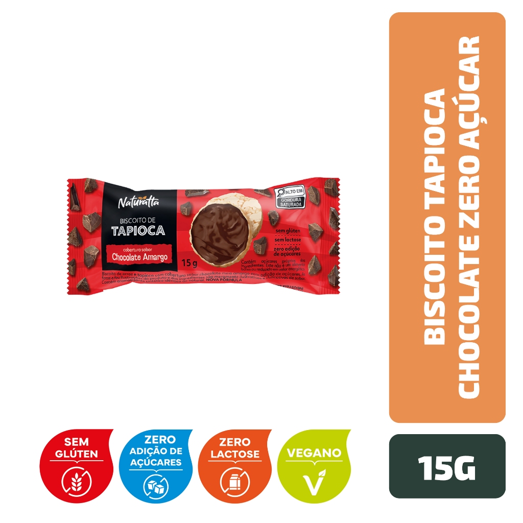 Imagem Biscoito Tapioca Chocolate Zero Açúcar Naturatta 15 g