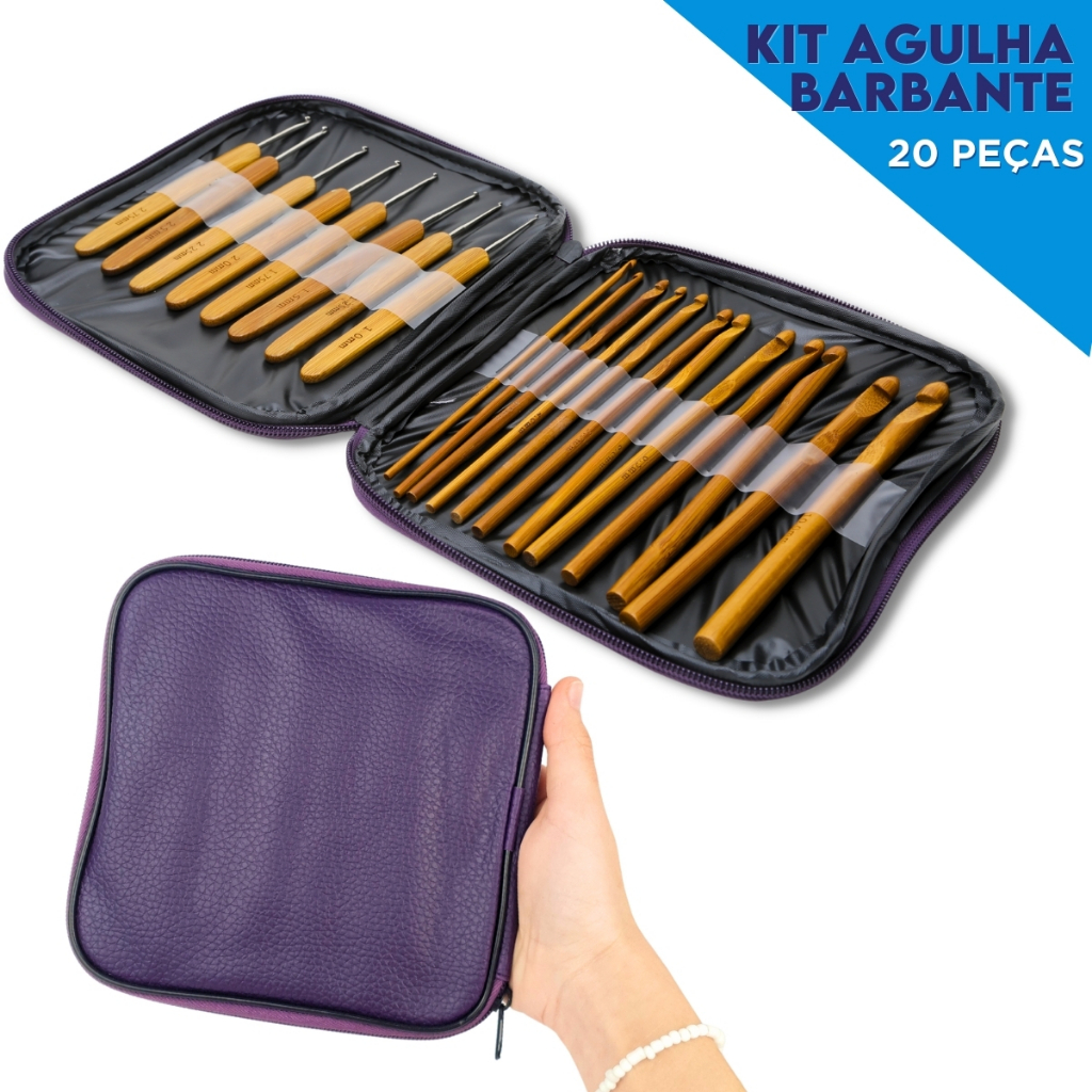Kit Agulha Crochê Barbante 20 Peças em Bambu com Estojo Portátil Organizador Completo - NY em Oferta na Shopee
