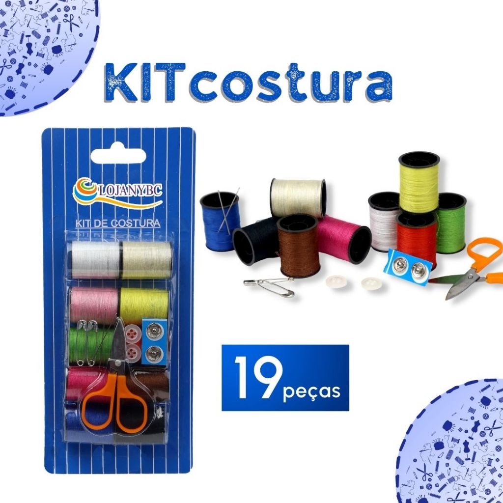 Kit de Costura 19 Peças Completo Portátil com Linhas Coloridas, Tesoura, Agulhas e Botões - MN em Oferta na Shopee