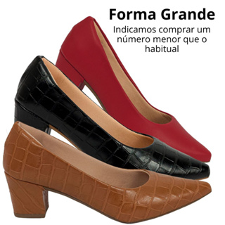 kit com 3 sapatos femininos formal marrom /preto/vermelho salto médio grosso. em Oferta na Shopee