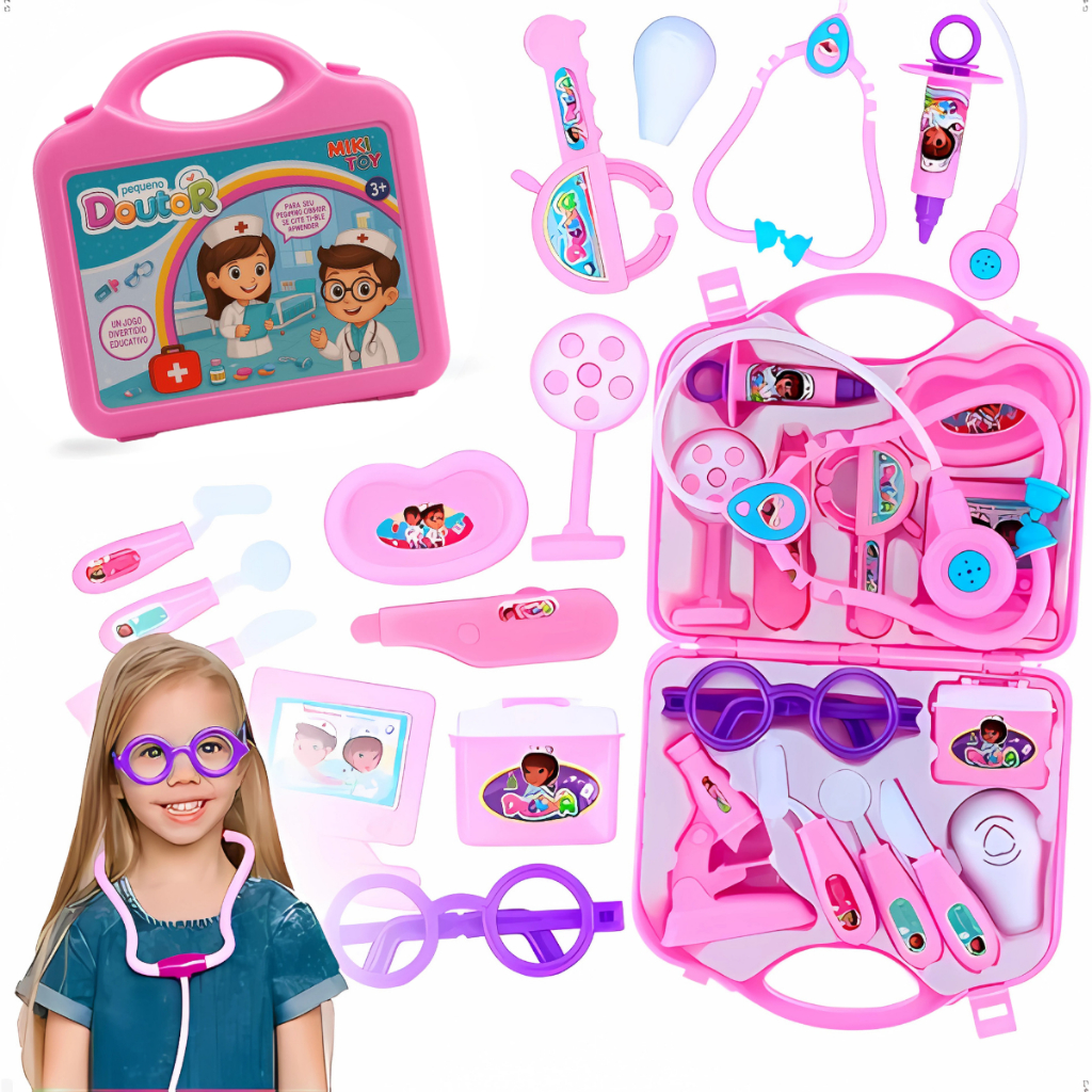 Kit Médico Infantil Rosa Menina Mala Portátil Brinquedo Educativo Completo com Acessórios Doutora em Oferta na Shopee