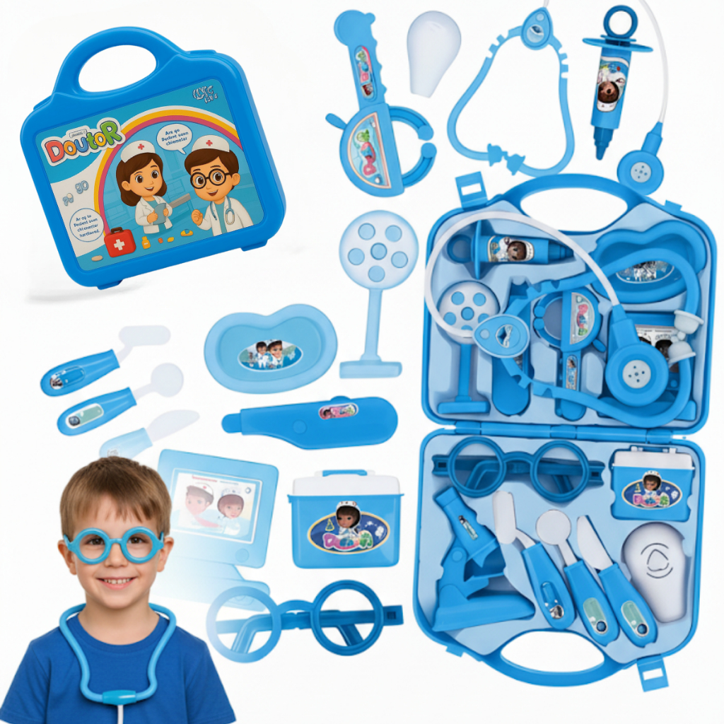 Kit Médico Infantil Menino Azul Brinquedo Educativo Completo com Acessórios Doutor Mala Portátil em Oferta na Shopee