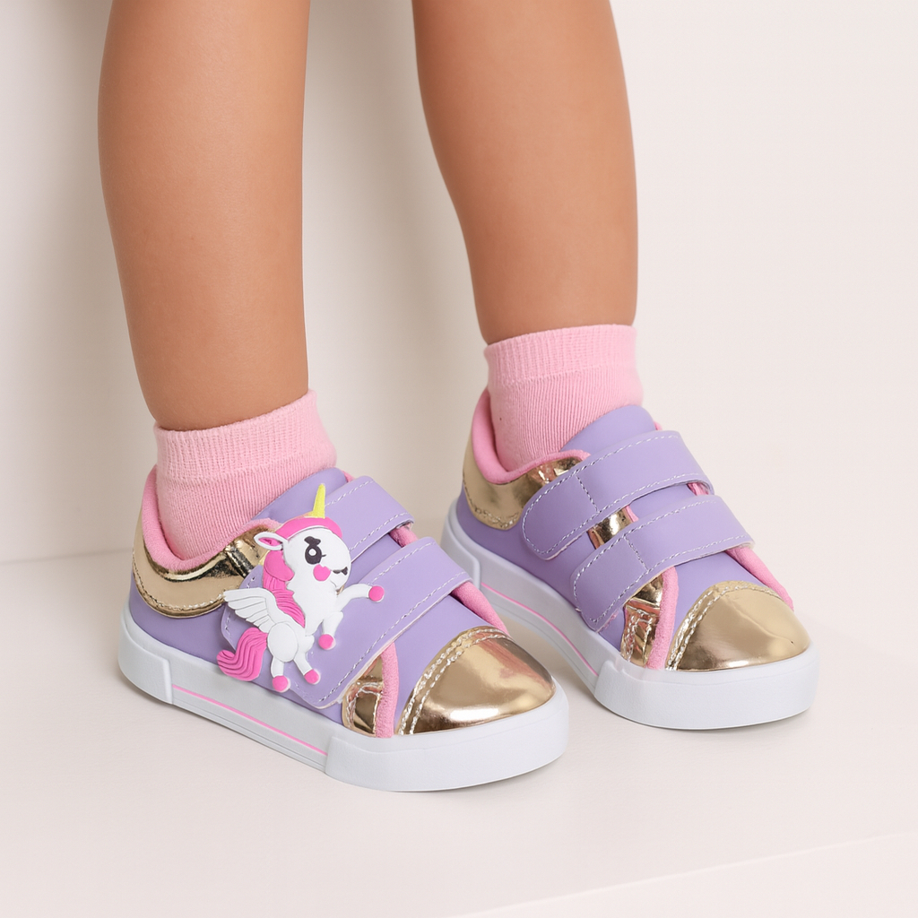 Tênis Infantil Menina Delicado Unicórnio Moda Casual Confortável Macio Ajustável Dia Dia Promoção