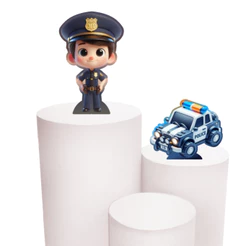 Kit de Display 2 de 20cm Totens para Decoração de Festa Policia Cute Policial em MDF Cortado a Laser