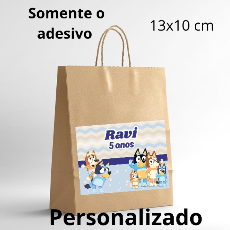 Rótulo adesivo personalizado BLUEY para sacola kraft lembrancinhas personalizada festa