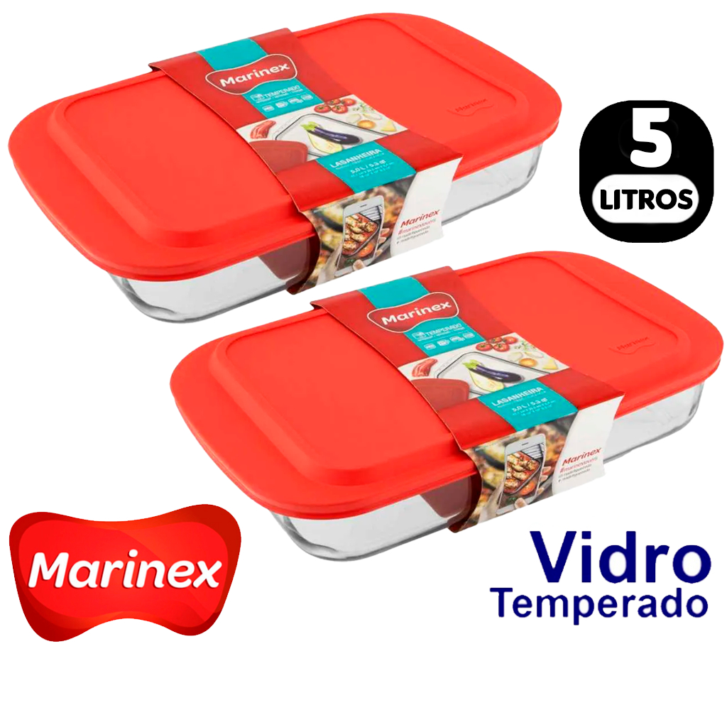 Conjunto de 2 Formas Lasanheiras Com Tampa Vidro Temperado 5L Assadeira Retangular Grande Marienex em Oferta na Shopee