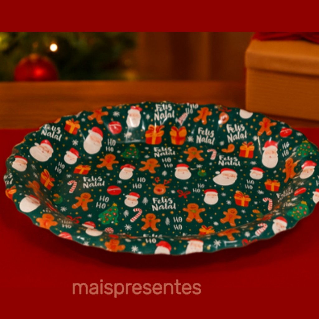 Bandeja Decorativa Oval Verde Escuro Natalina 44x32cm Feliz Natal Wincy - NTW12002