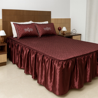 Kit Jogo de Colcha Casal Cetim com Babado 5 Peças Acompanha Fronhas e Travesseiros em Oferta na Shopee