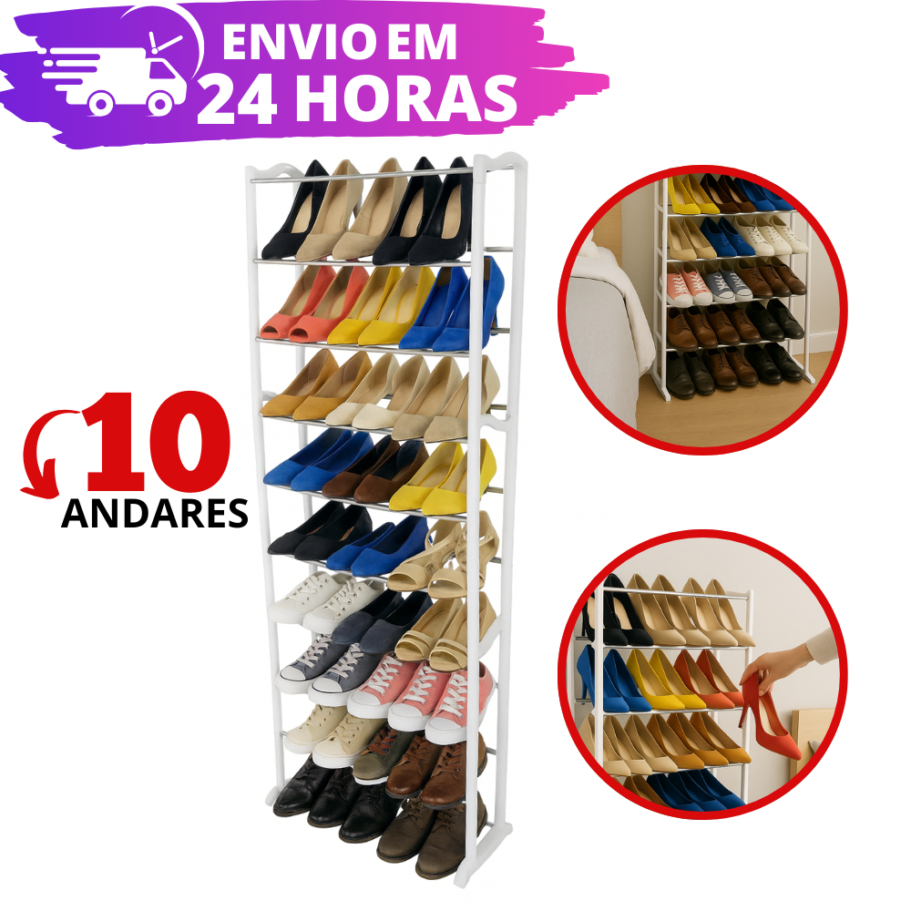 Sapateira Vertical 10 Andares 30 Pares REFORÇADA Prateleira Organizadora de Porta