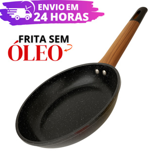 Frigideira Antiaderente de Alumínio Revestimento Cerâmico Premium 24cm Funda Cabo Madeira NÃO GRUDA em Oferta na Shopee