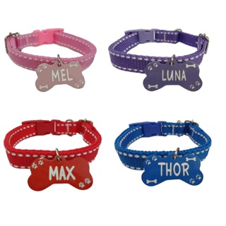 Coleira Para cães e Gatos Com Plaquinha de Identificação Alumínio Gravada! em Oferta na Shopee