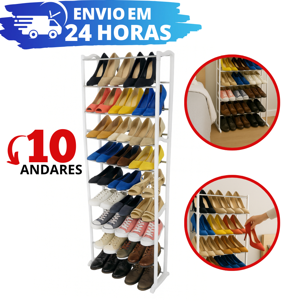 Sapateira Vertical 10 Andares 30 Pares REFORÇADA Prateleira Organizadora de Porta
