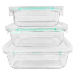 Kit 3 Potes Marmita Fit de Vidro Com Tampa Hermética 370ML 640ML 1040ML