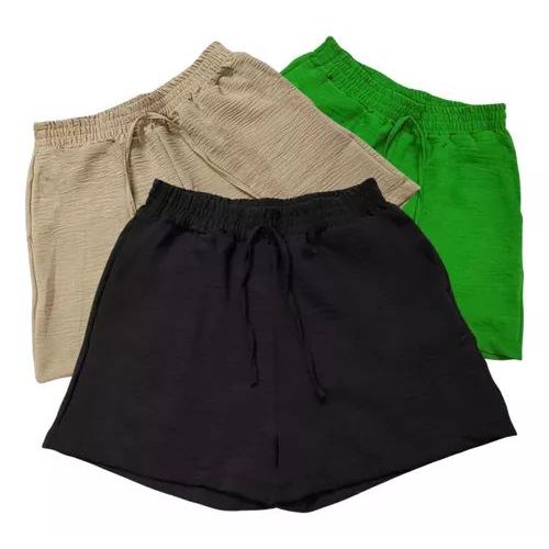 Kit 3 Shorts Feminino Duna, Confortavel, com Cós Elástico e Amarração,Curto Moda Casual Verão