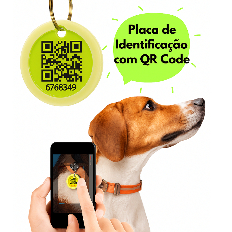 QR Code para Cachorro Gato Coleira de Identificação Pet Medalha Pingente Tag