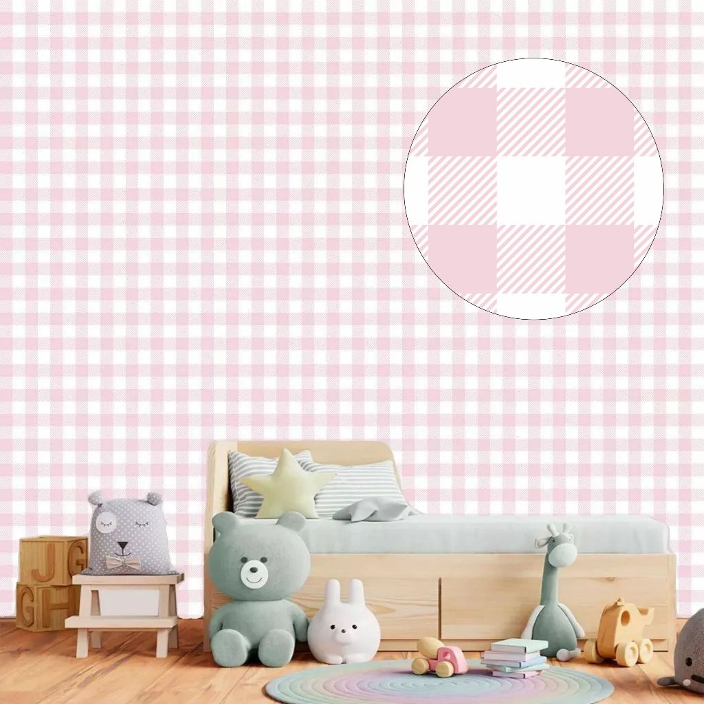 Papel De Parede Adesivo Lavável Xadrez Rosa Bebê Vichy . em Oferta na Shopee