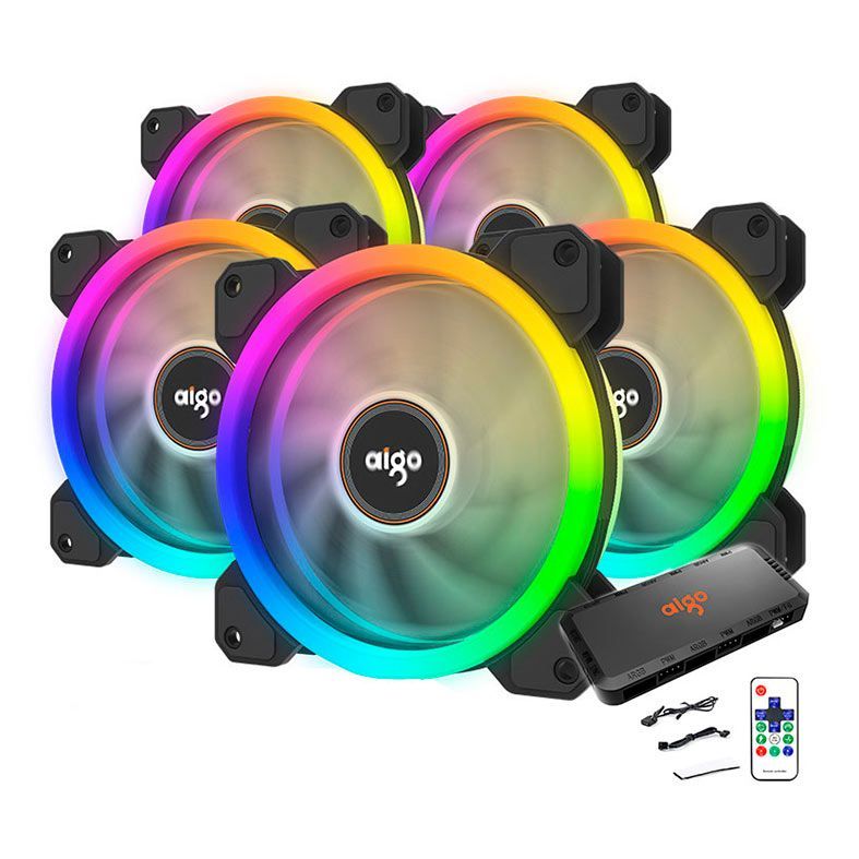 Kit Ventoinhas Aigo DR12 5in1 RGB 5x120mm em Oferta na Shopee