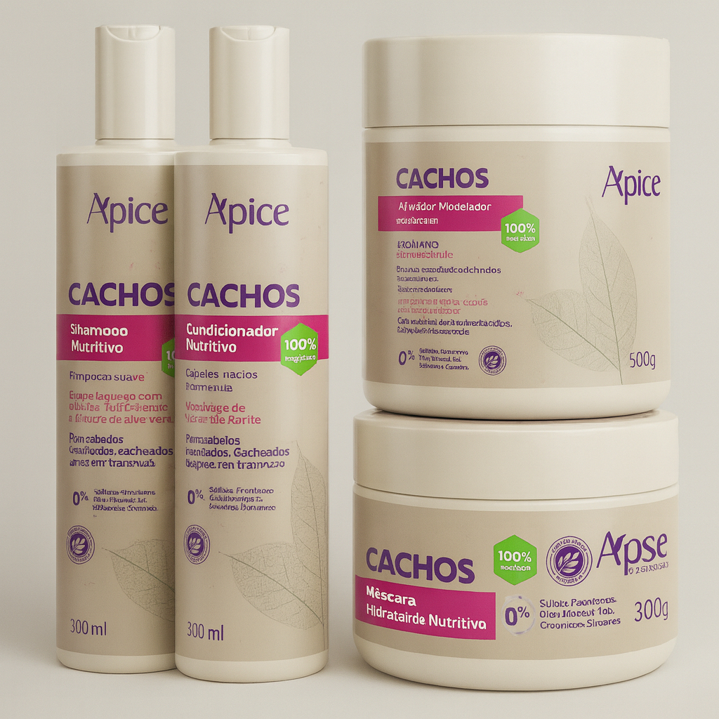 KIT Apse Cachos Anti-Frizz 4 Itens - Shampoo, Condicionador, Máscara e Ativador Apice