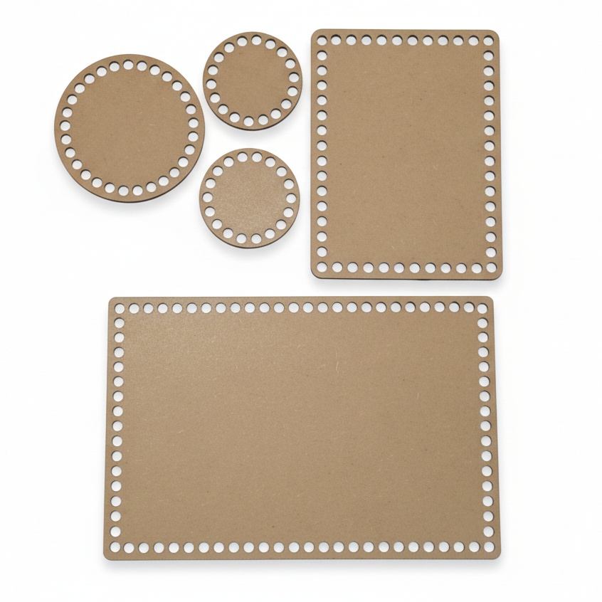 Kit  5  Peças Base Para Crochê em MDF Cru 3mm Higiene Bebê Fio De Malha