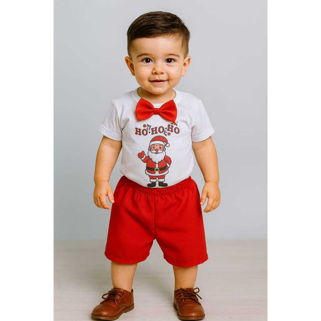 Conjunto Meu Primeiro Natal HoHoHoHo Suspensório Infantil Menino Mesversário Festa Temática Natalina