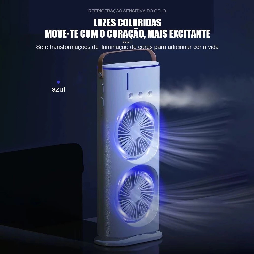 Portátil Climatizador Camada Ventilador Dupla Umidificador Hélice Giratório RGB Ar C/ Reservatório