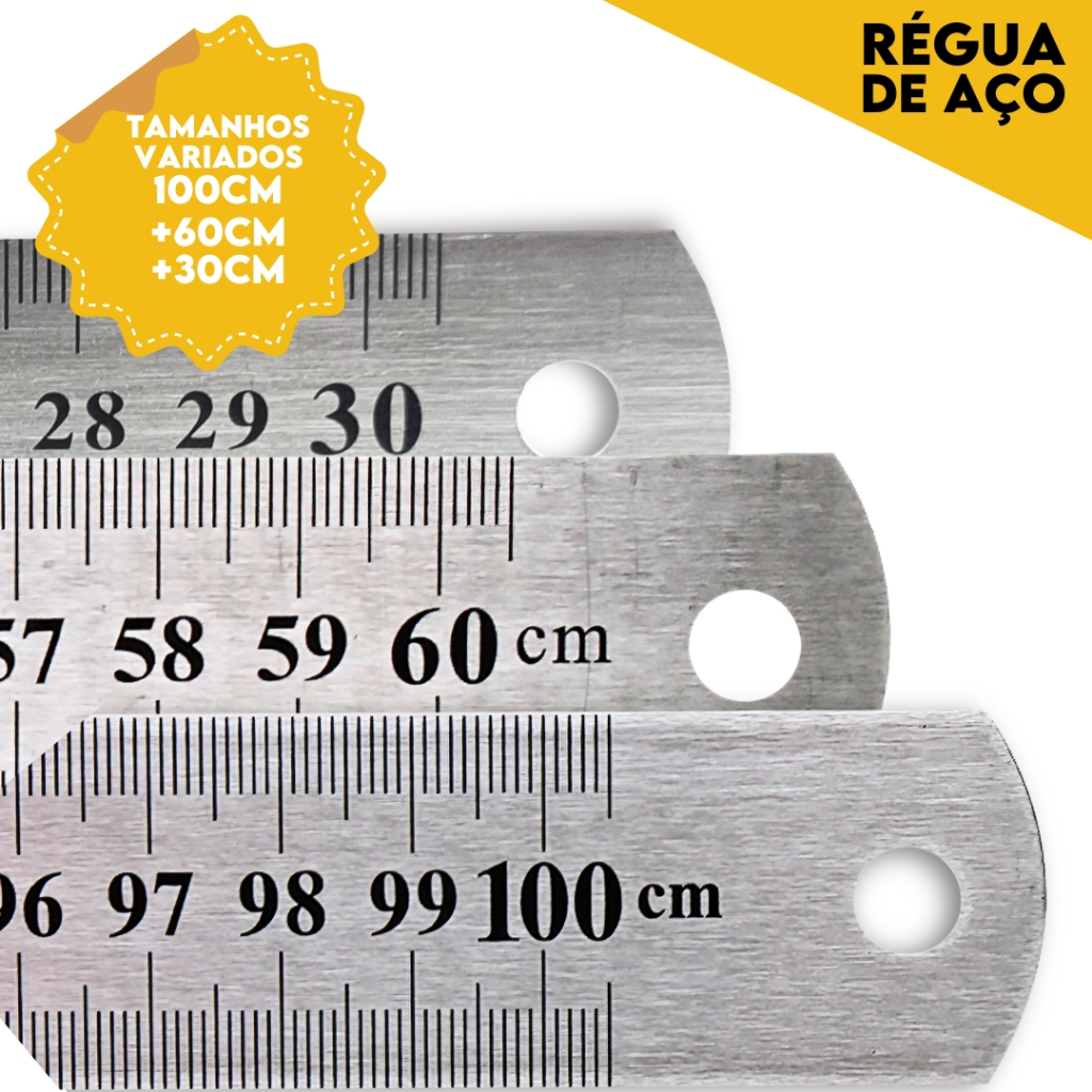 Régua De Metal Em Aço Inox - Patchwork - 30 Cm/ 60 Cm/ 1 Metro - Chai
