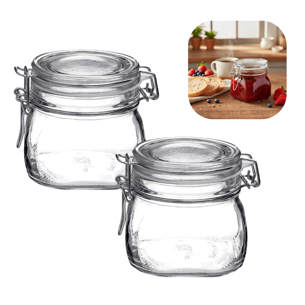 Kit 2 Potes de vidro hermético de 500ml Fido Bormioli compotas papinhas armazenamento organização mantimentos alimentos