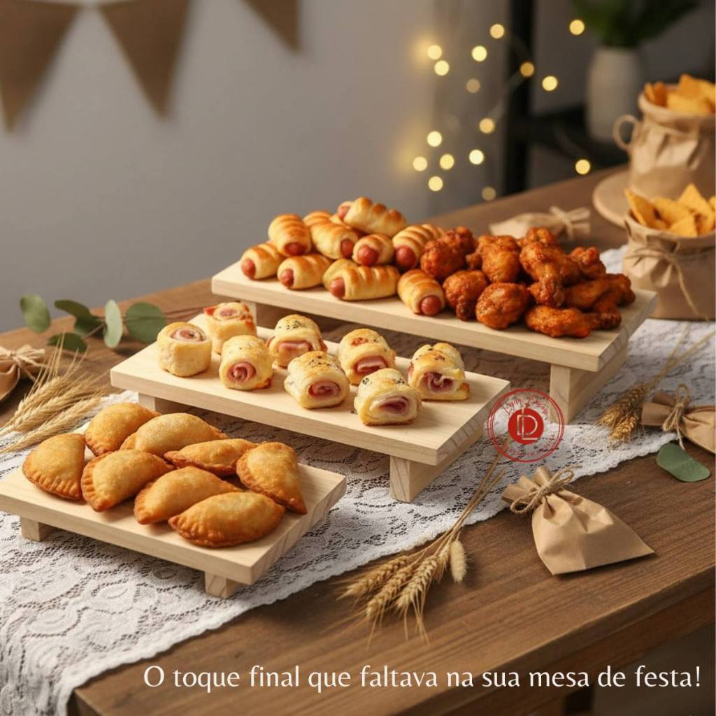 Escadinha  de Doces Trio Bandejas Festa Frios 3 Andares Decoração Buffet Madeira Natural e Rústica em Oferta na Shopee