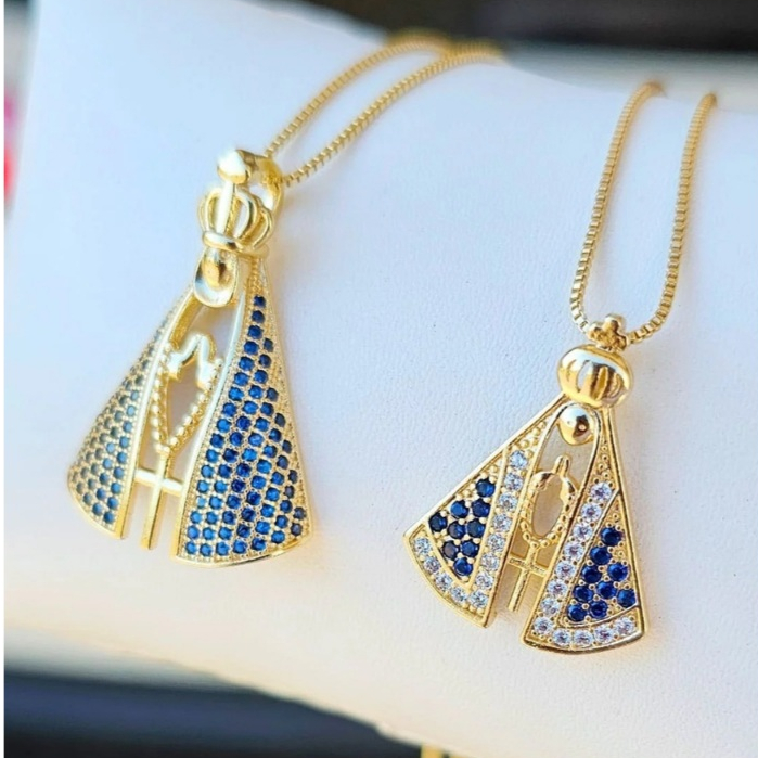 Colar Nossa Senhora Aparecida Santinha Banhado a  Ouro 18K Presente Religioso