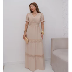 Vestido Casamento Feminino Elegante Longo Manga Bufante Festa Bojo 3RD SD1599