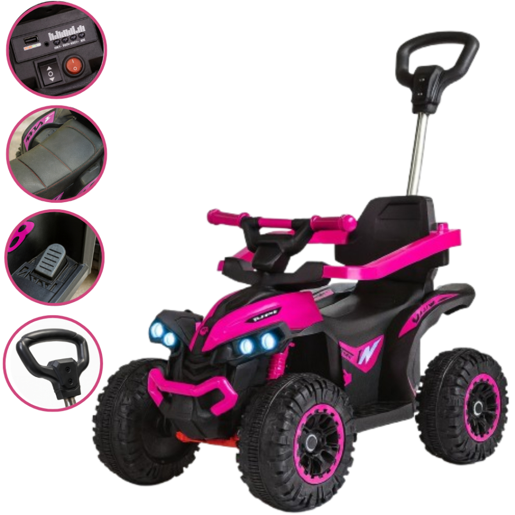 Quadriciclo Elétrico Infantil Carrinho de Passeio com Aro Protetor Som Musical Luz e Haste Guia em Oferta na Shopee