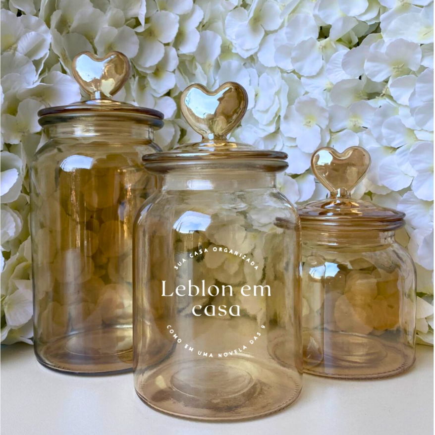 Pote de Vidro Hermético com Tampa de Coração Âmbar - Ideal para Presente e Decoração em Oferta na Shopee