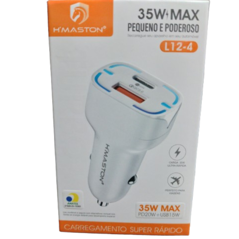 CARREGADOR DE CARRO PD20W +USB 15 W COM 2 PORTAS USB-TIPO C CARREGADOR TURBO VEICULAR