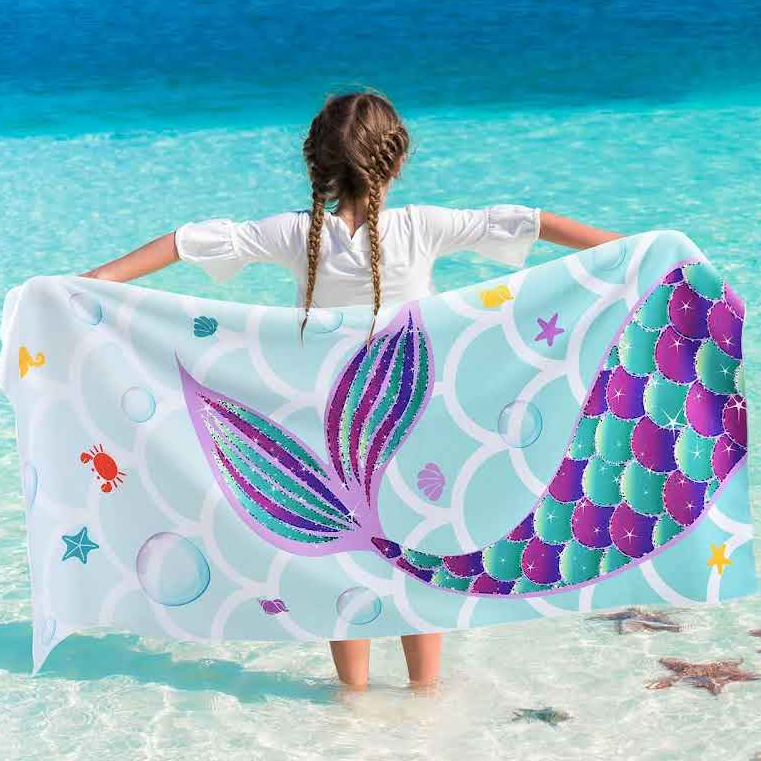 Toalha de Banho SEREIA Praia Piscina Felpa Estampada Infantil Toalha Grande em Oferta na Shopee