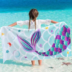Toalha de Banho SEREIA Praia Piscina Felpa Estampada Infantil Toalha Grande