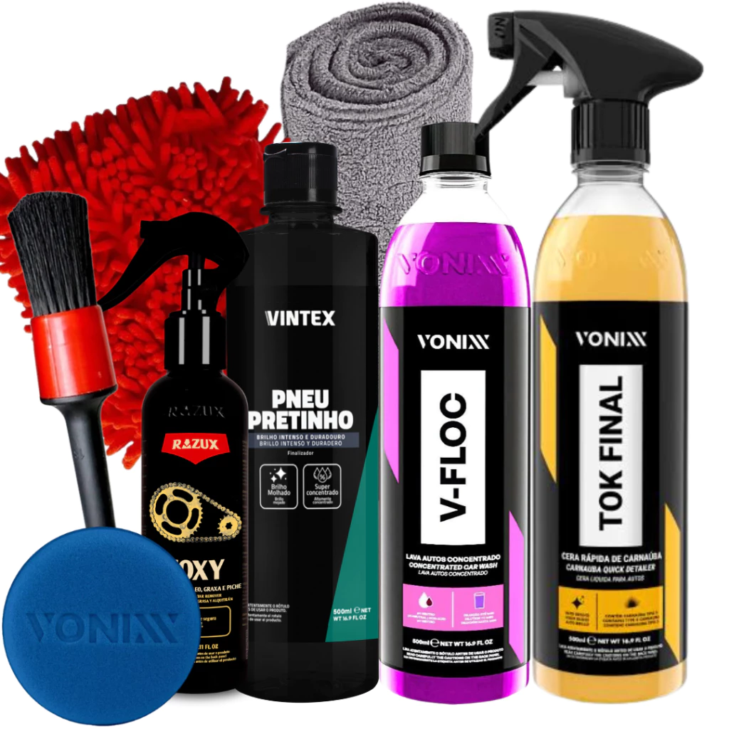 Kit Produto para Lavar Moto Cera Shampoo Desengraxante Pretinho Limpador de Corrente Vonixx — imagem 1