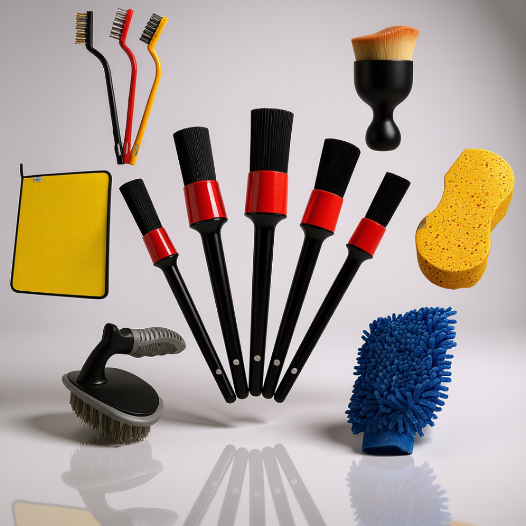 Kit Automotivo Pincel Luva Flanela Microfibra Detalhamento Limpeza Interno e Externo Luva Escova de Pneu