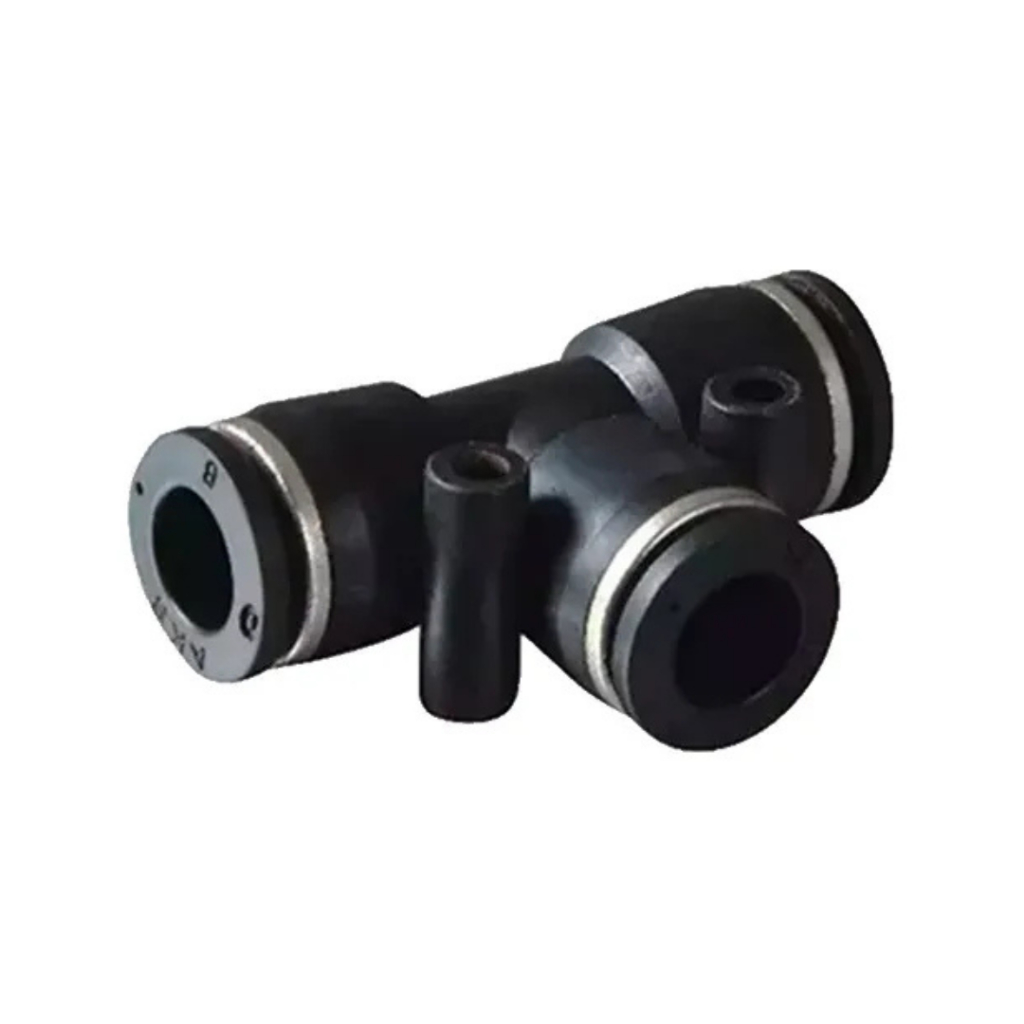 Conector Tee Pneumático Preto 6mm Conexão PU para Ar Comprimido