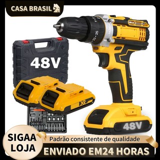 Parafusadeira 48V Recarregável Kit Profissional 2 Baterias, Maleta e Acessórios Completos