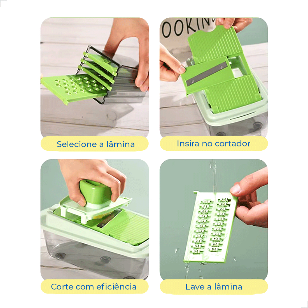 Detalhes do Processador Ralador ZOLELE Cozinha Multiuso 25 Em 1 Cortador Fatiador Frutas Legumes Lâminas Aço Inox 1,3L