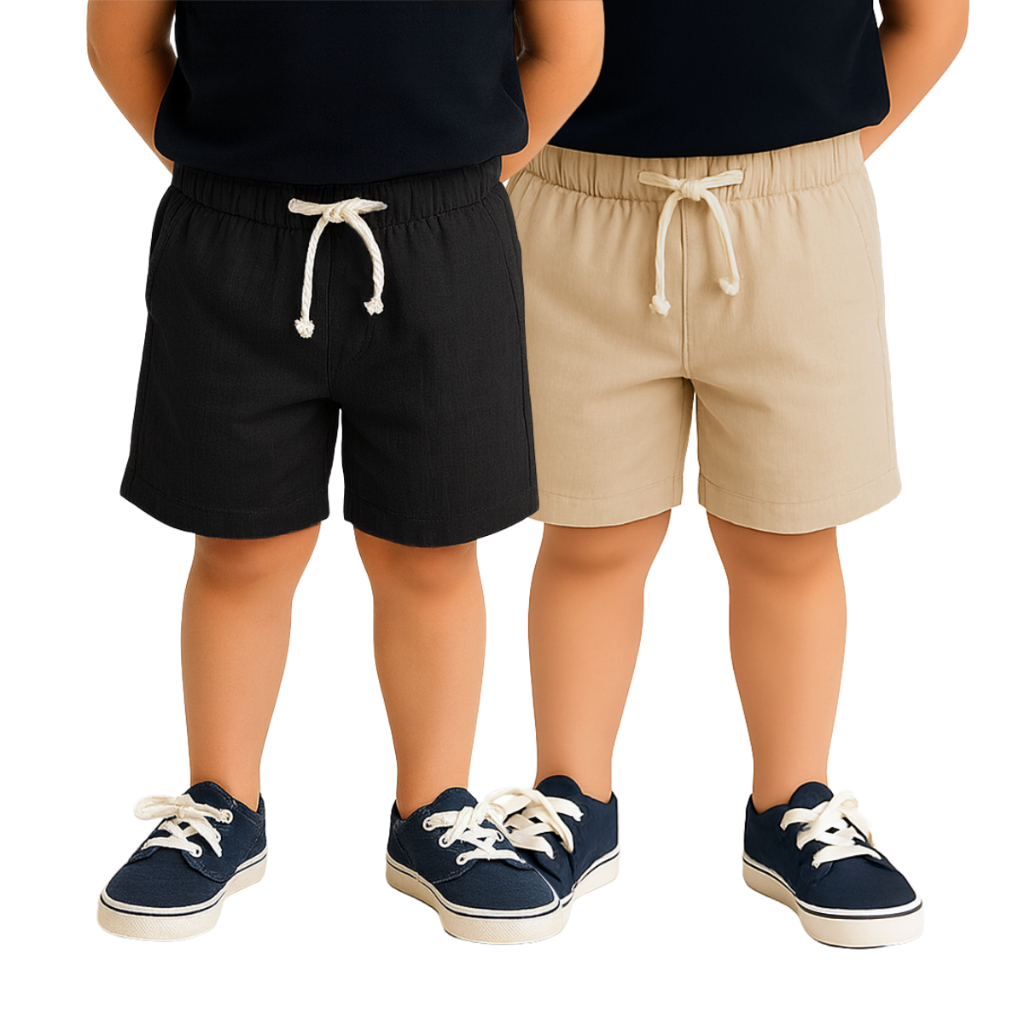 Kit 2 Bermuda Masculina Infantil de Linho 4 a 16 Anos Tecido Leve Confortável Macio Fresco